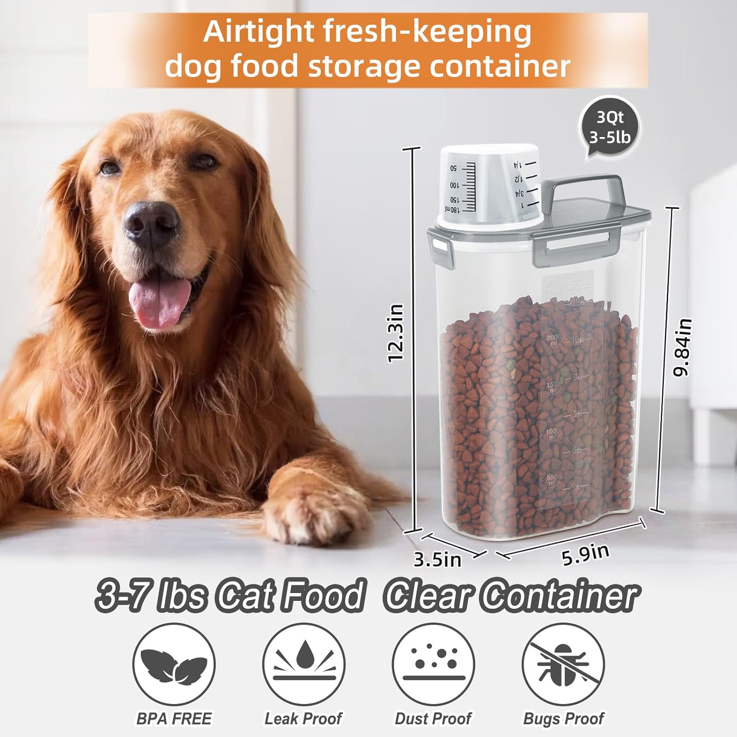 3-5Lbs / 3Qt Airtight Pet Food – обзор и цена Food Storage Dispenser