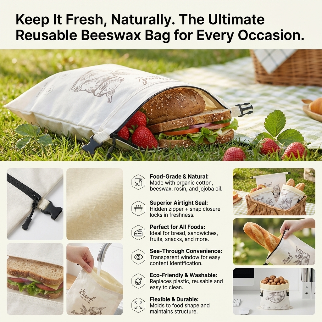 Reusable Beeswax Bread Bag wit – обзор и цена Food Storage Zipper